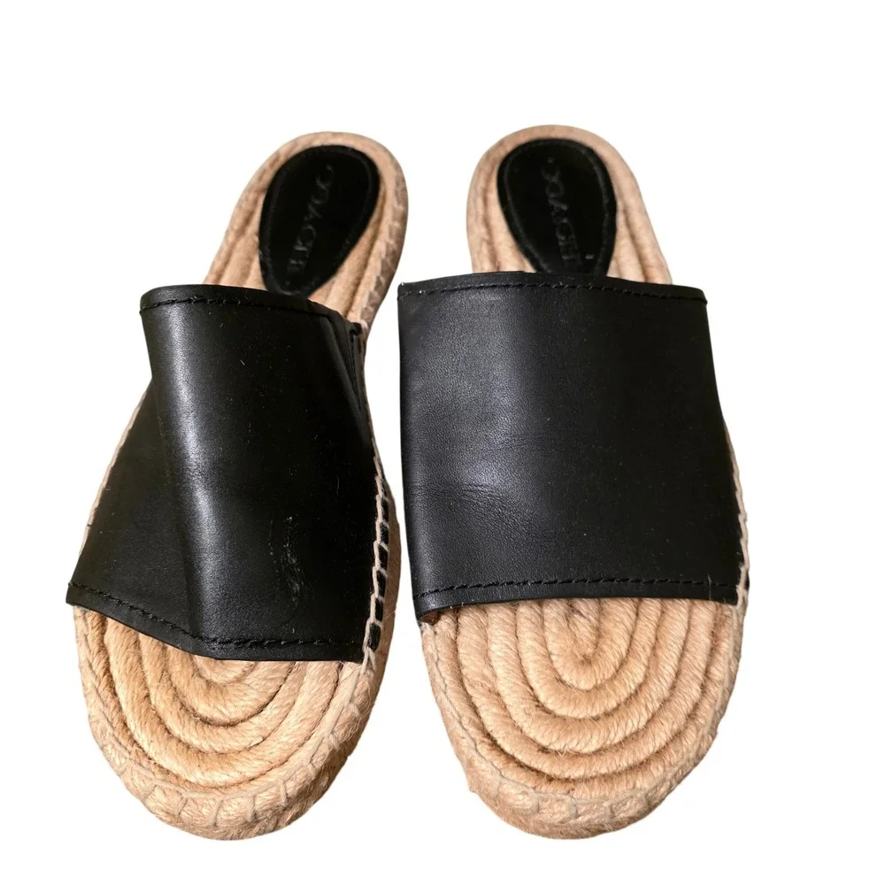 Coach Claudia Black Leather Espadrille Slide Sandals A01973 Womens 7.5B